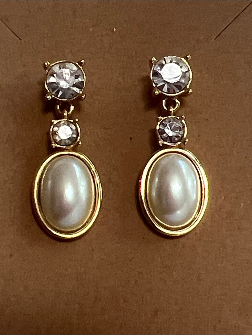 Monet Gold-Tone Pearl Drop Earrings with Clear Crystals